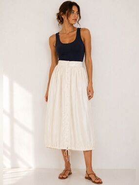 Palmer Harding Cream Pleated Balloon Midi Skirt XS NWT